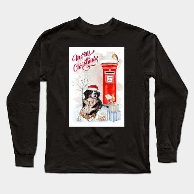 Bernese Mountain Dog Merry Christmas Santa Dog Long Sleeve T-Shirt by Puppy Eyes